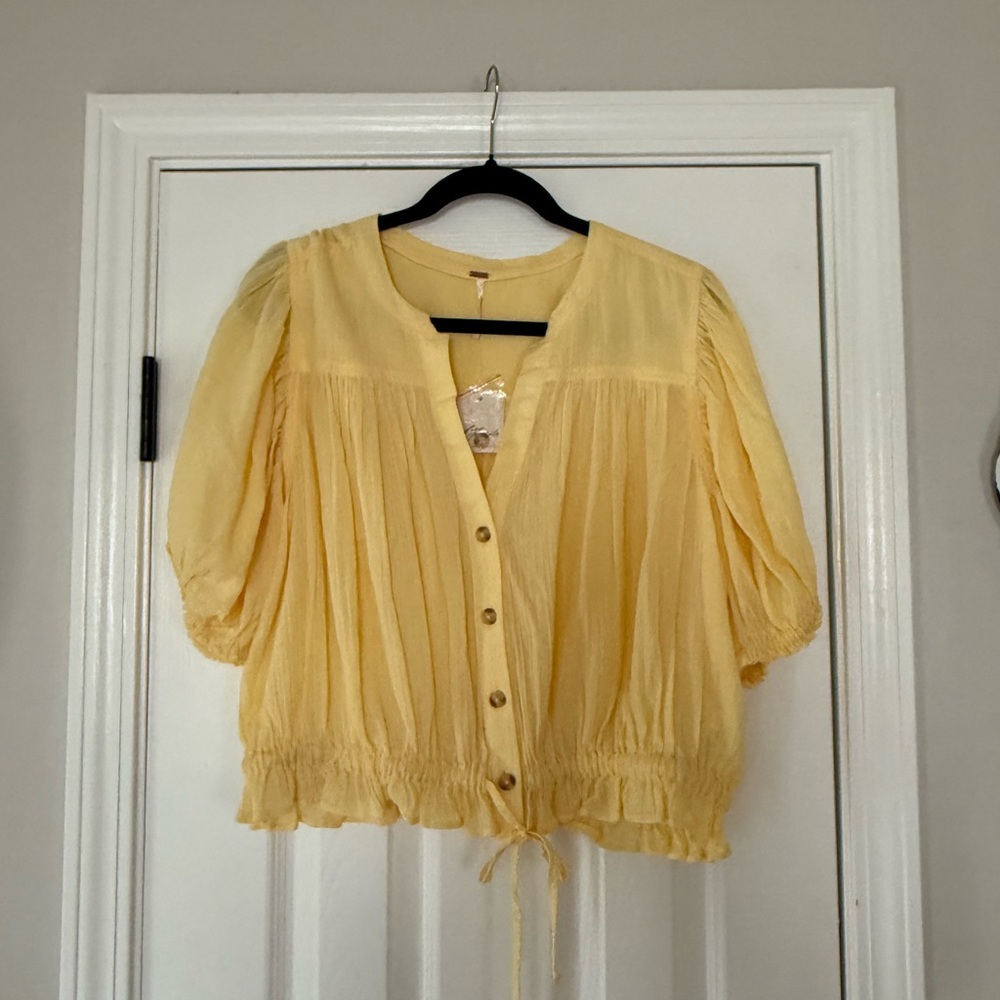 Free People Sunny Yellow Button-Front Peasant Blouse